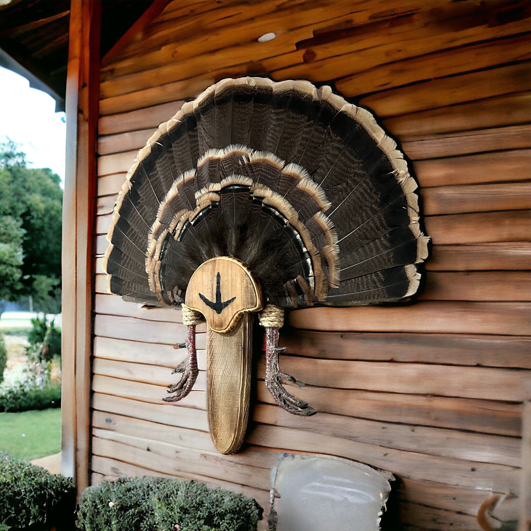 Barnwood Turkey Fan Plaque with Turkey Track