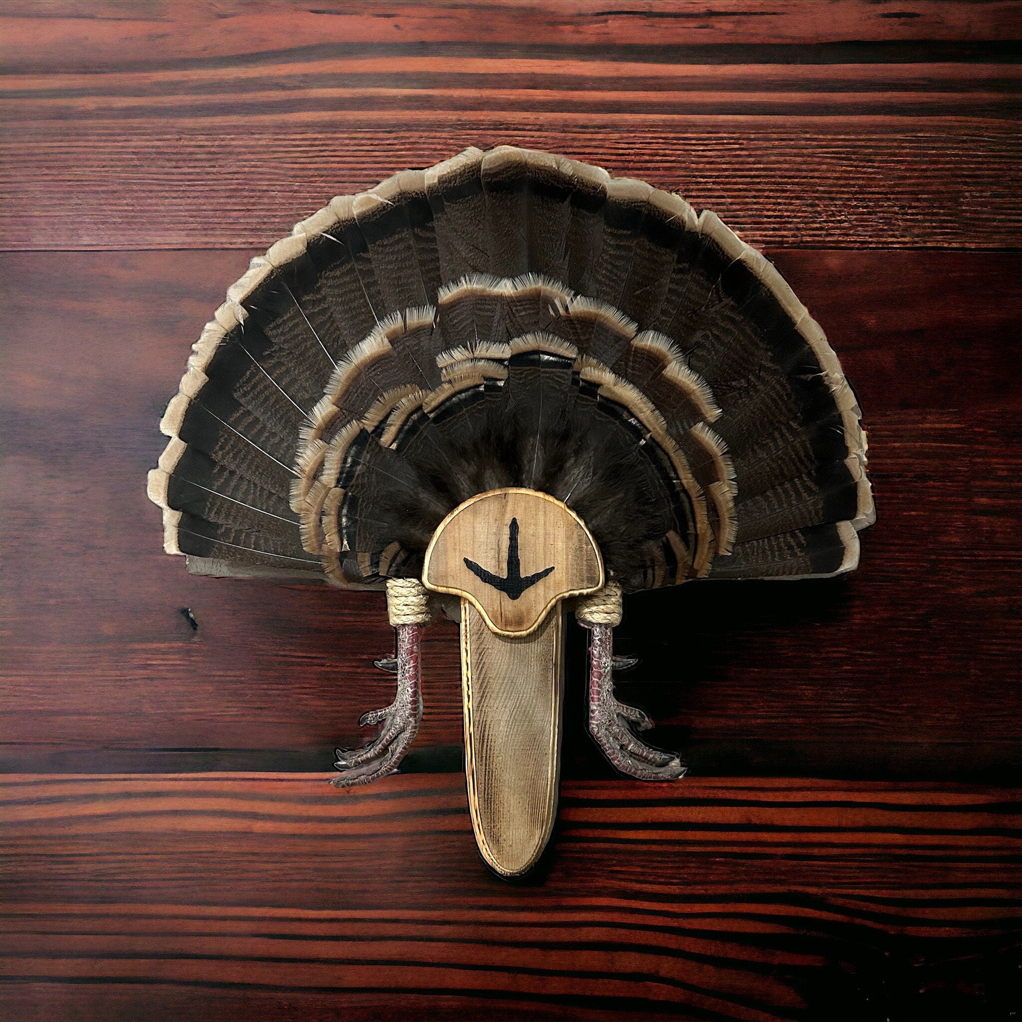 Barnwood Turkey Fan Plaque with Turkey Track